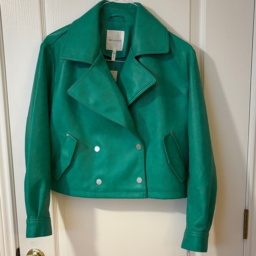 Avec Les Filles Turquoise Faux Leather Jacket